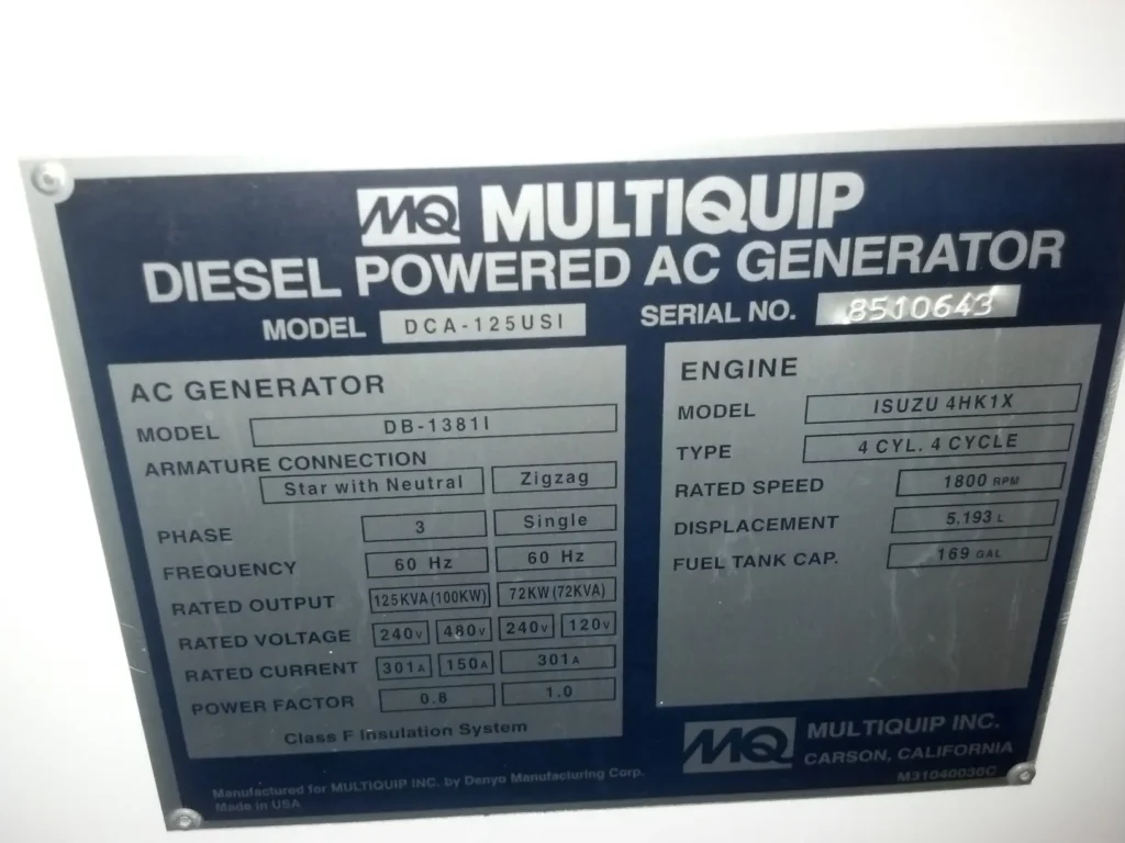 MQ DCA125USI WhisperWatt Diesel Generator Set – 110kW