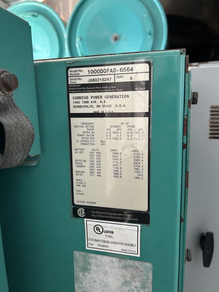 Cummins Mobile Diesel Generator – 1000kW – Tier 2