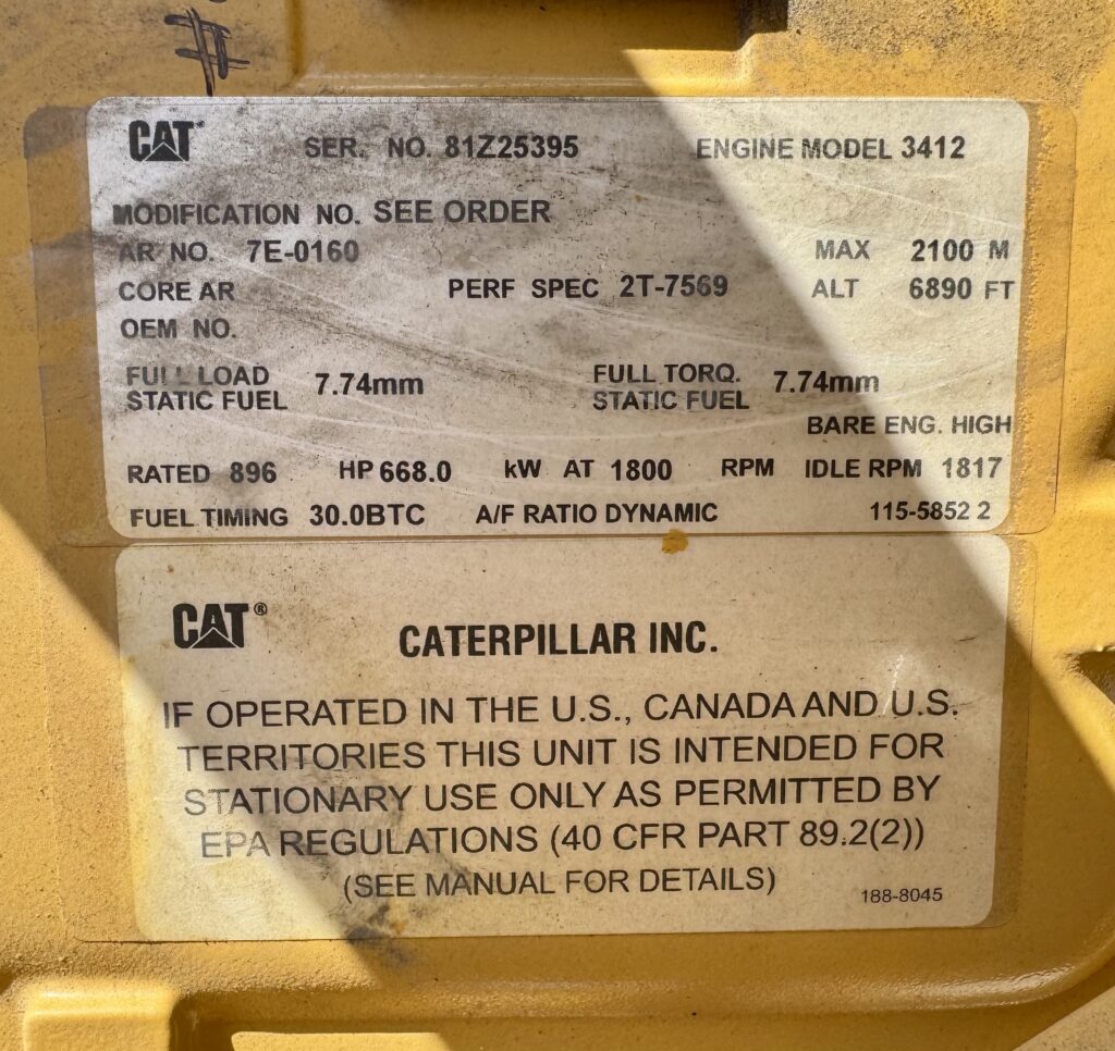 Caterpillar 3412 DITA Diesel Generator Set – 440kW Continuous – Low Hours